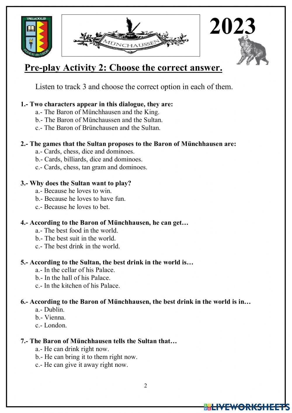 BARON MÜNCHHAUSSEN PRE-PLAY activities. Forum Theatre