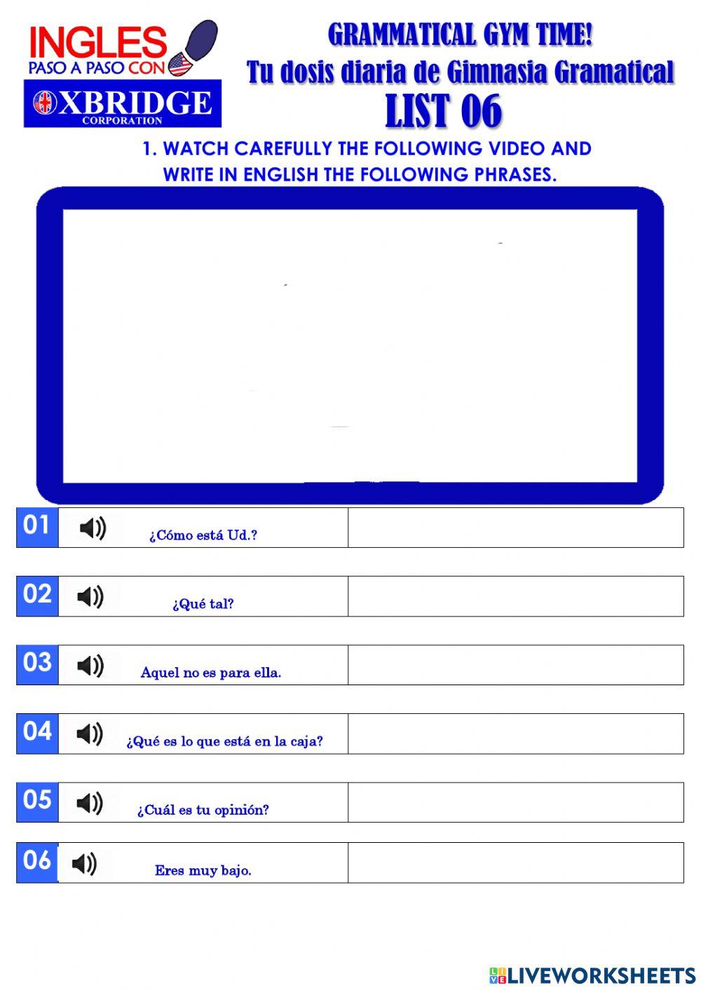 List 06 GRAMMATICAL GYM TIME!-BEGENNER A1