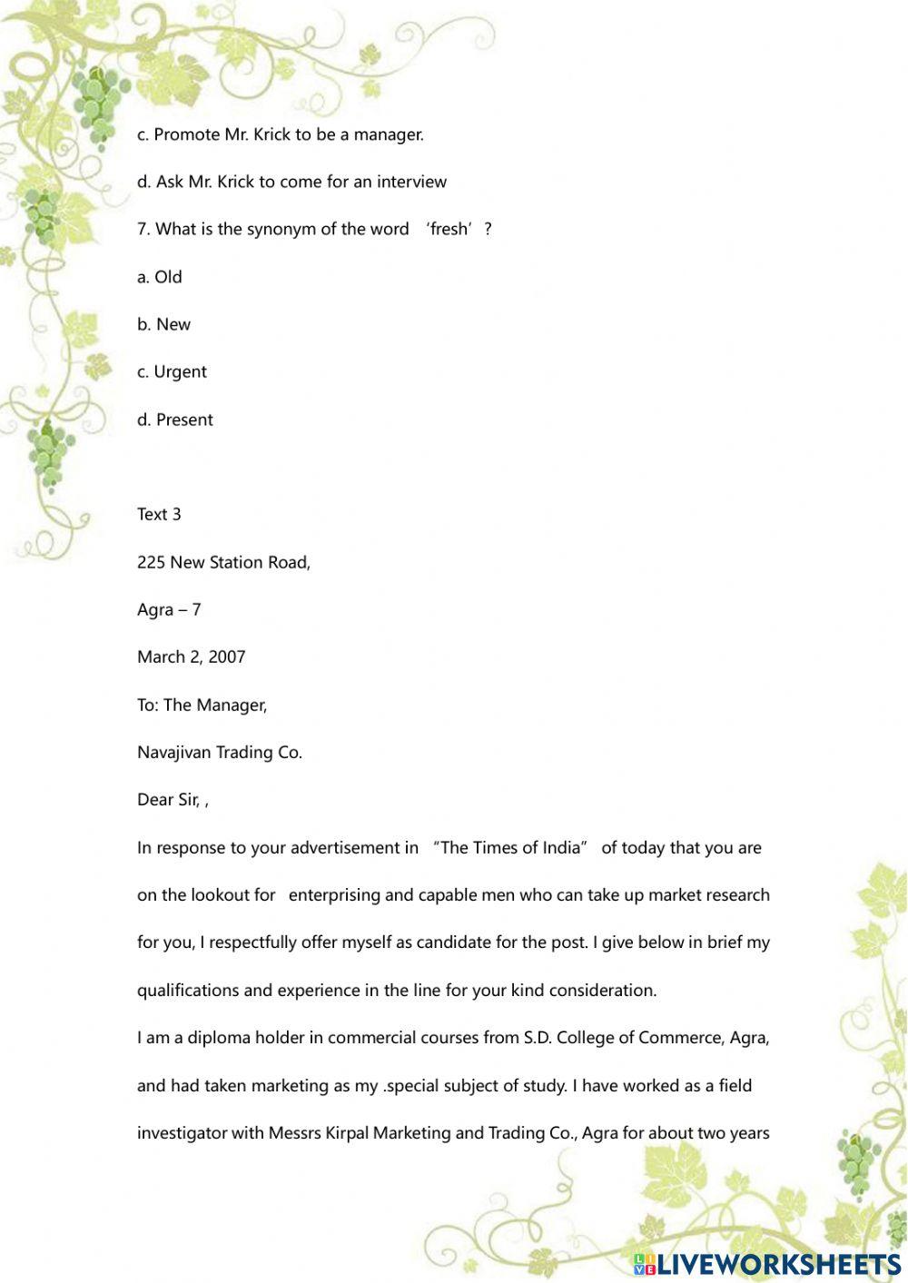 Application Letter Quiz