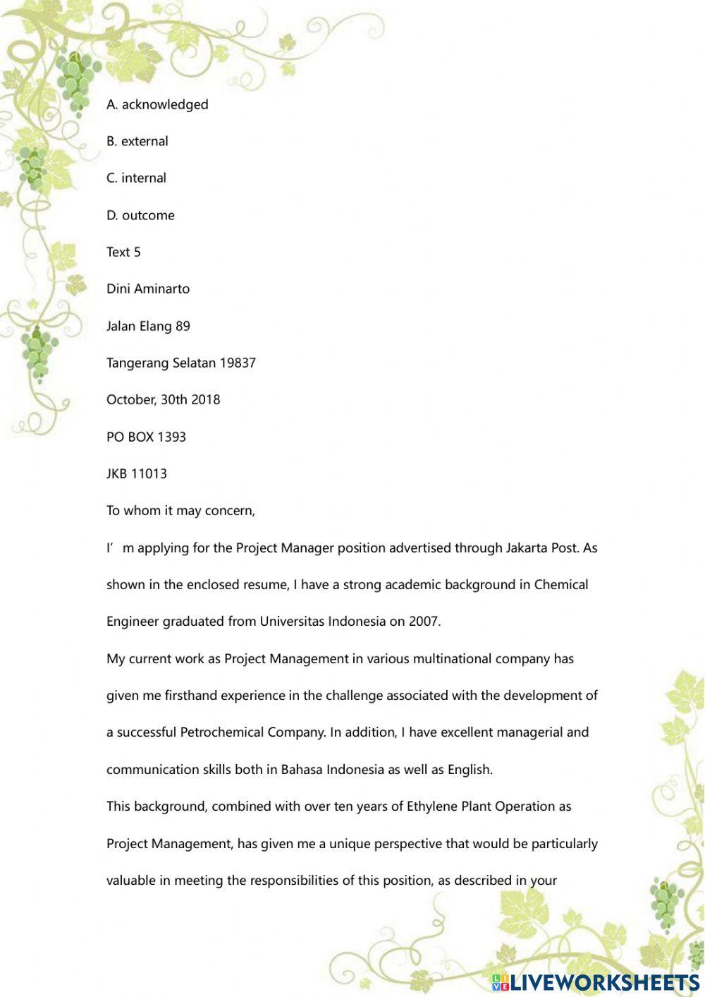 Application Letter Quiz