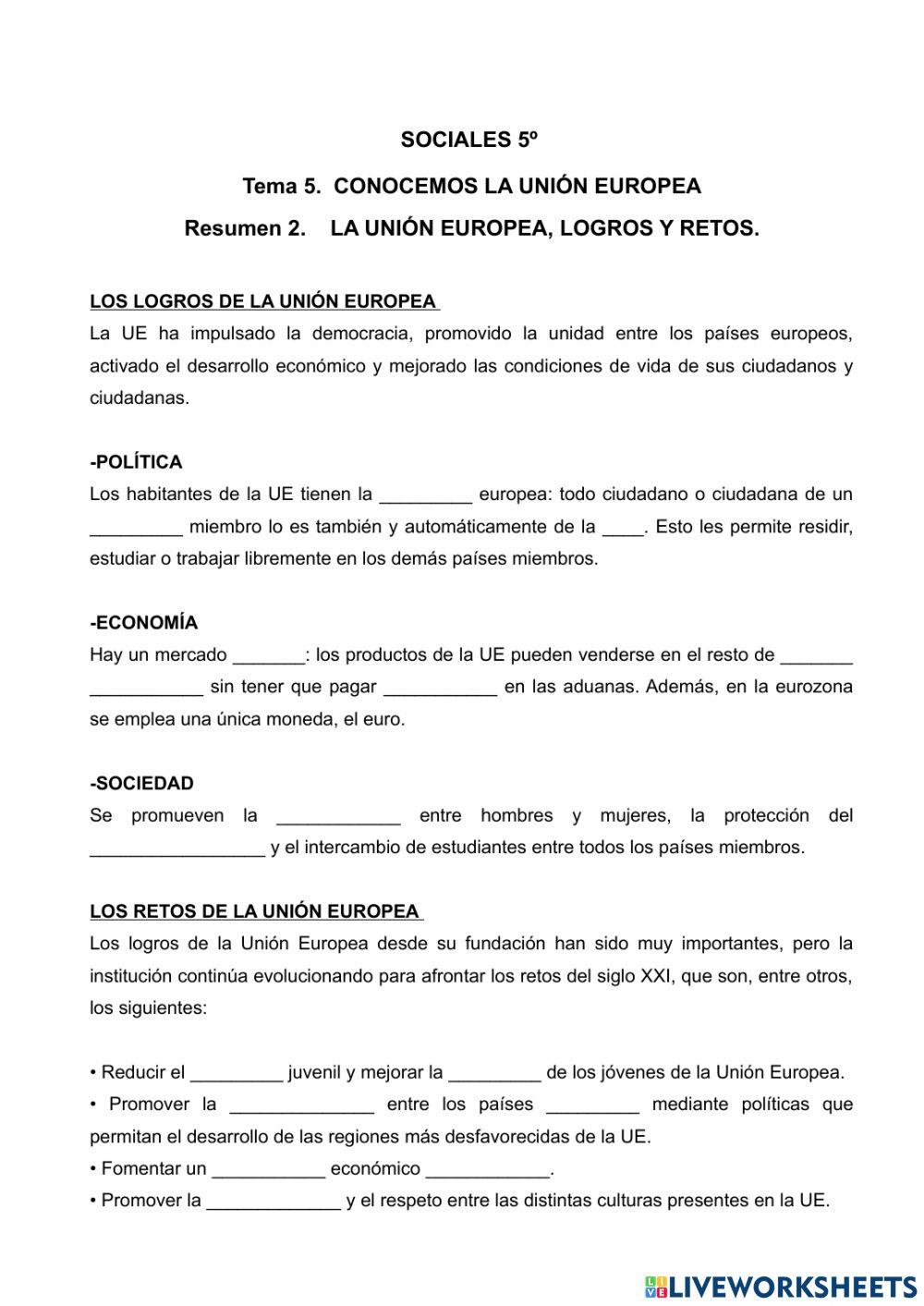 La UE, logros y retos.