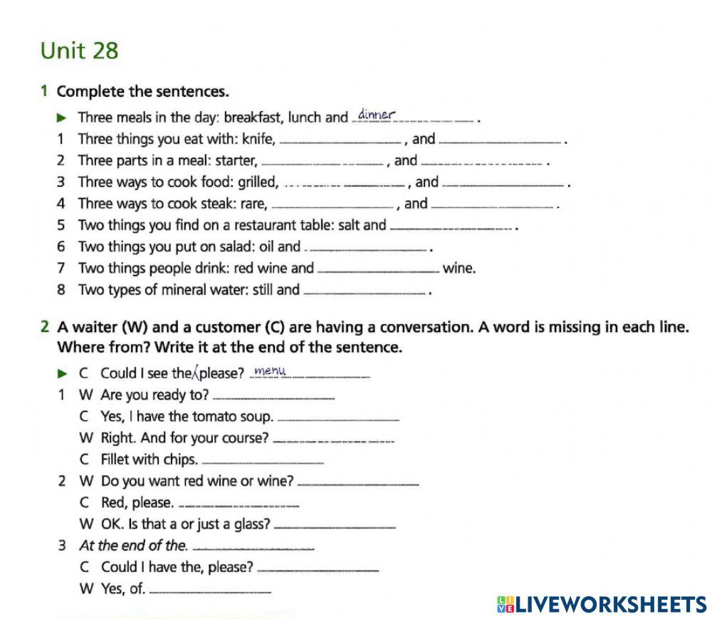 Basic Vocabulary Review 24-28 Food and drink review