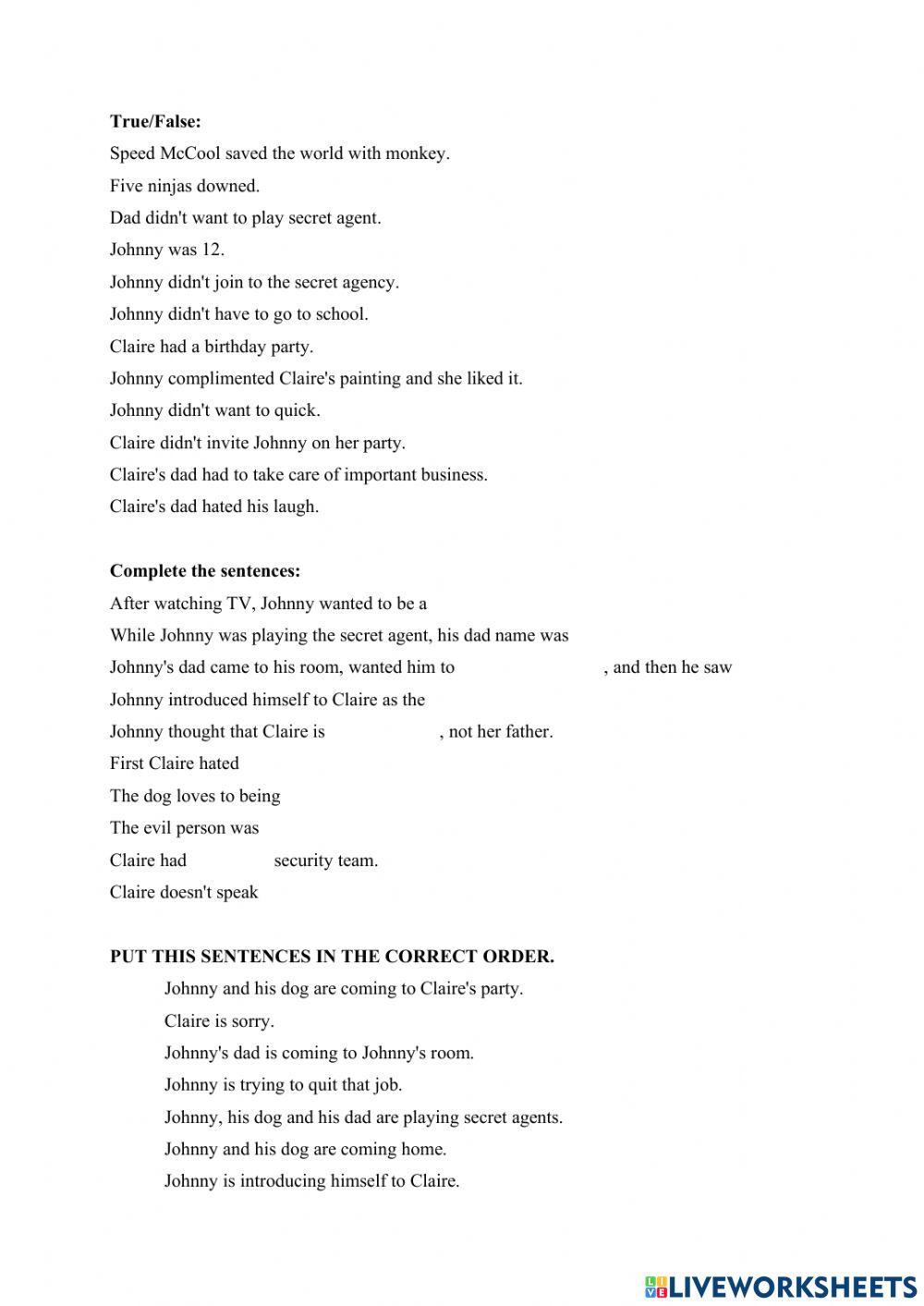 Johnny Test Listening Comprehension