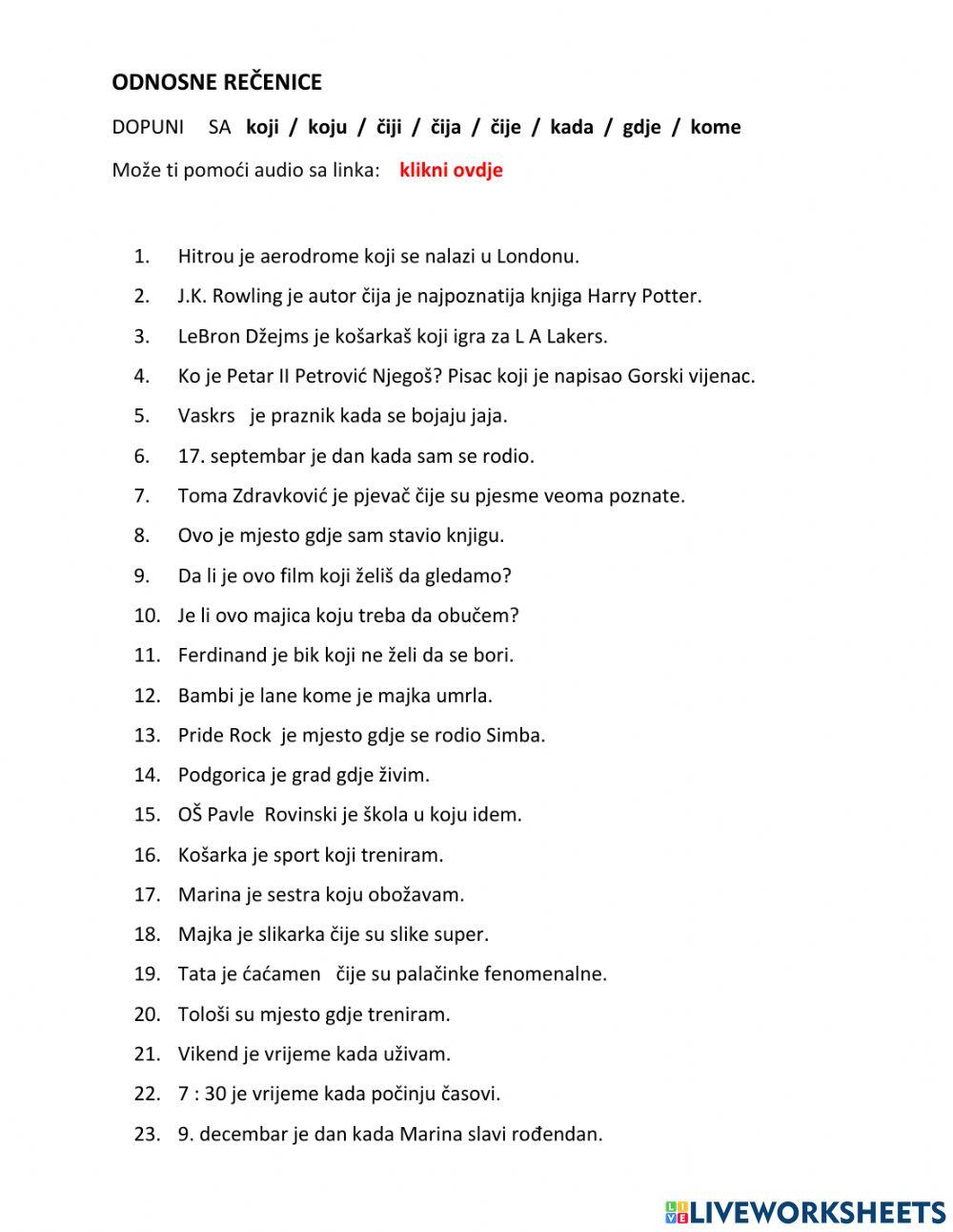 Odnosne recenice - dopuni