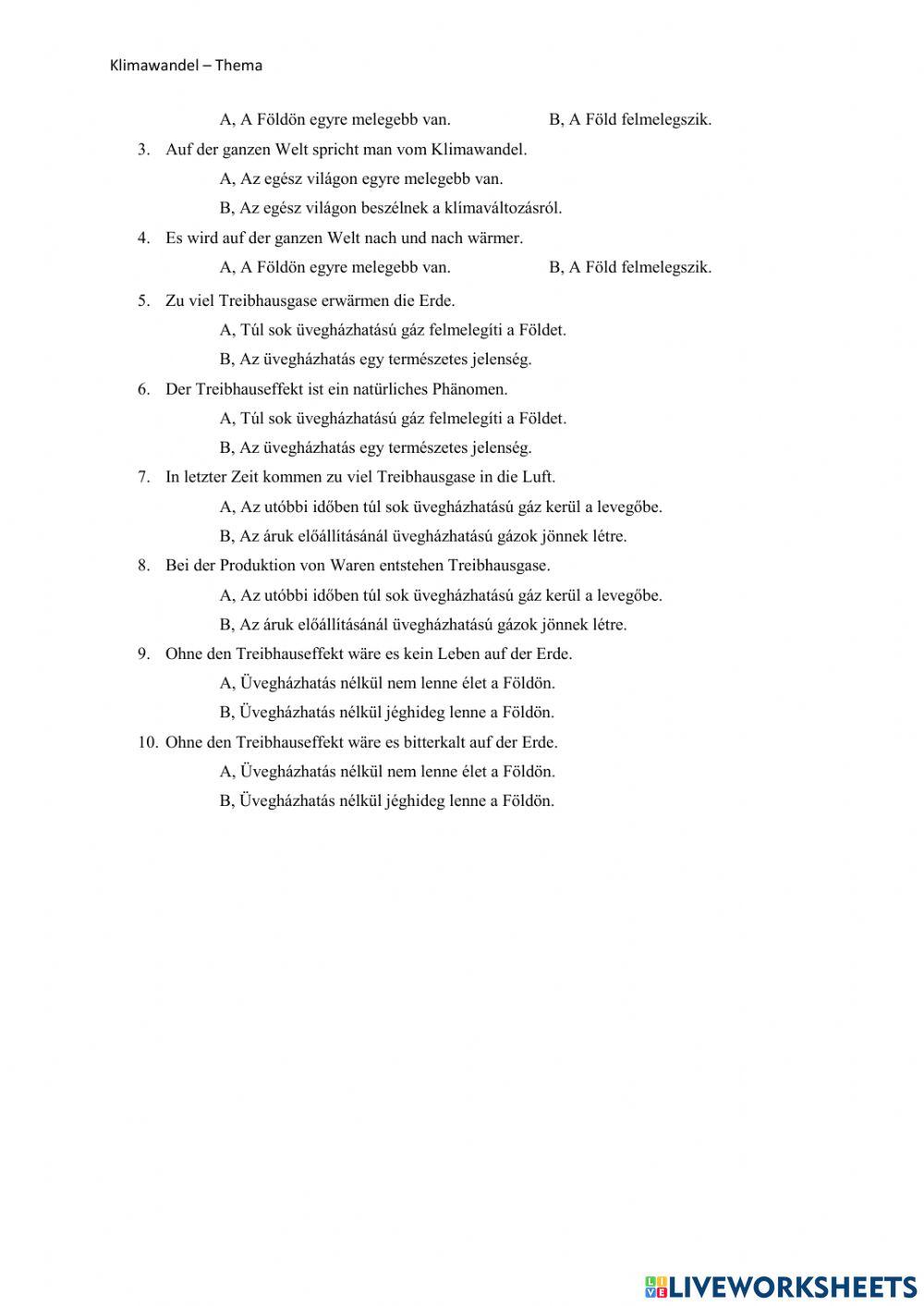 Klimawandel - Wortschatz Deutsch - Ungarisch