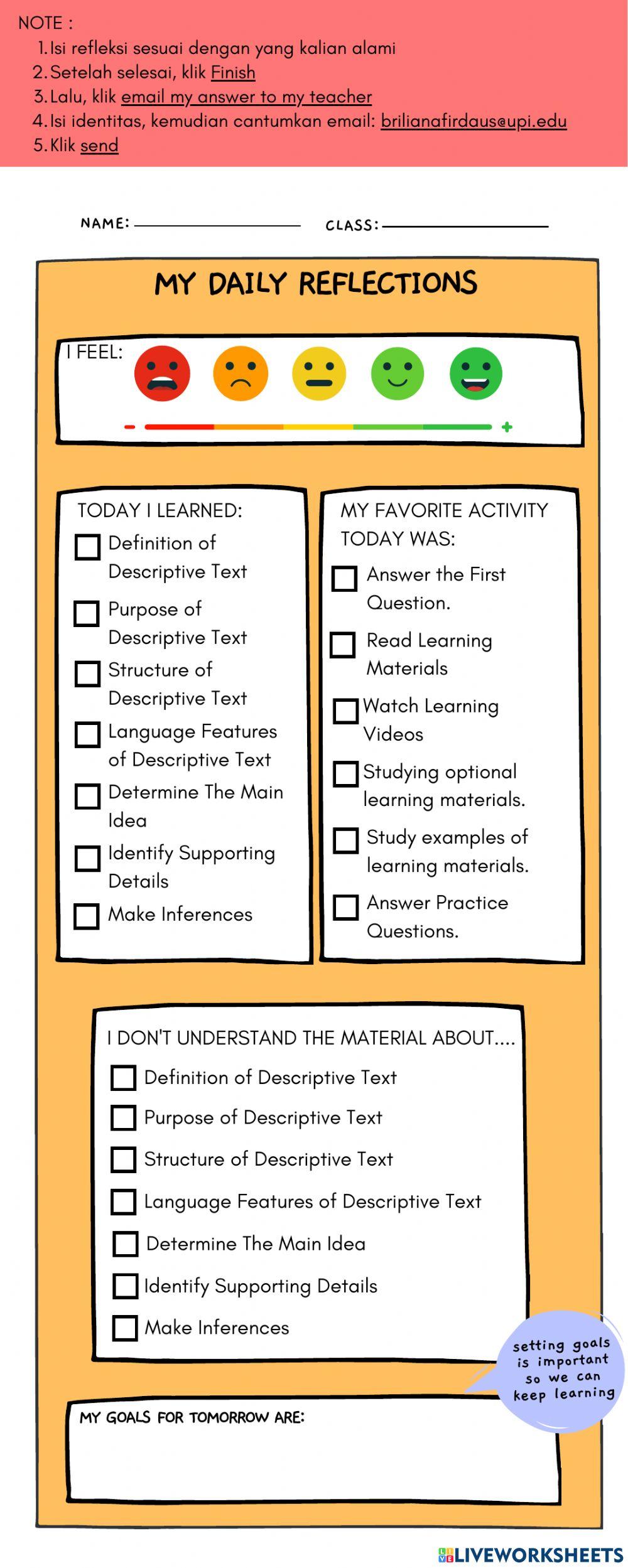 Unit 1: Self Reflection Learning online exercise for | Live Worksheets