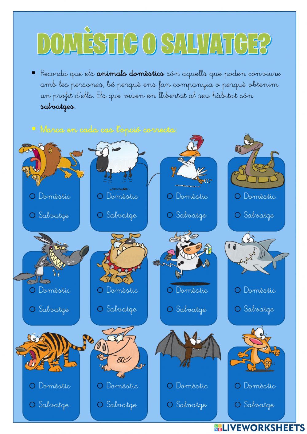ANIMALS DOMÈSTICS O SALVATGES ANIMALS DOMÈSTICS O SALVATGES
