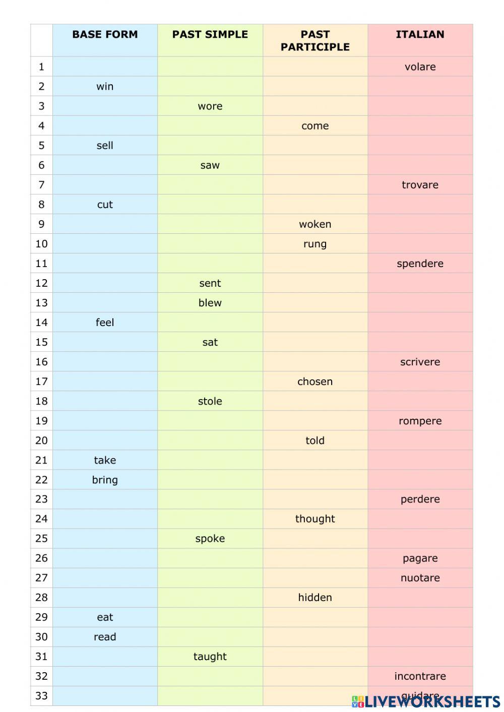 Irregular verbs