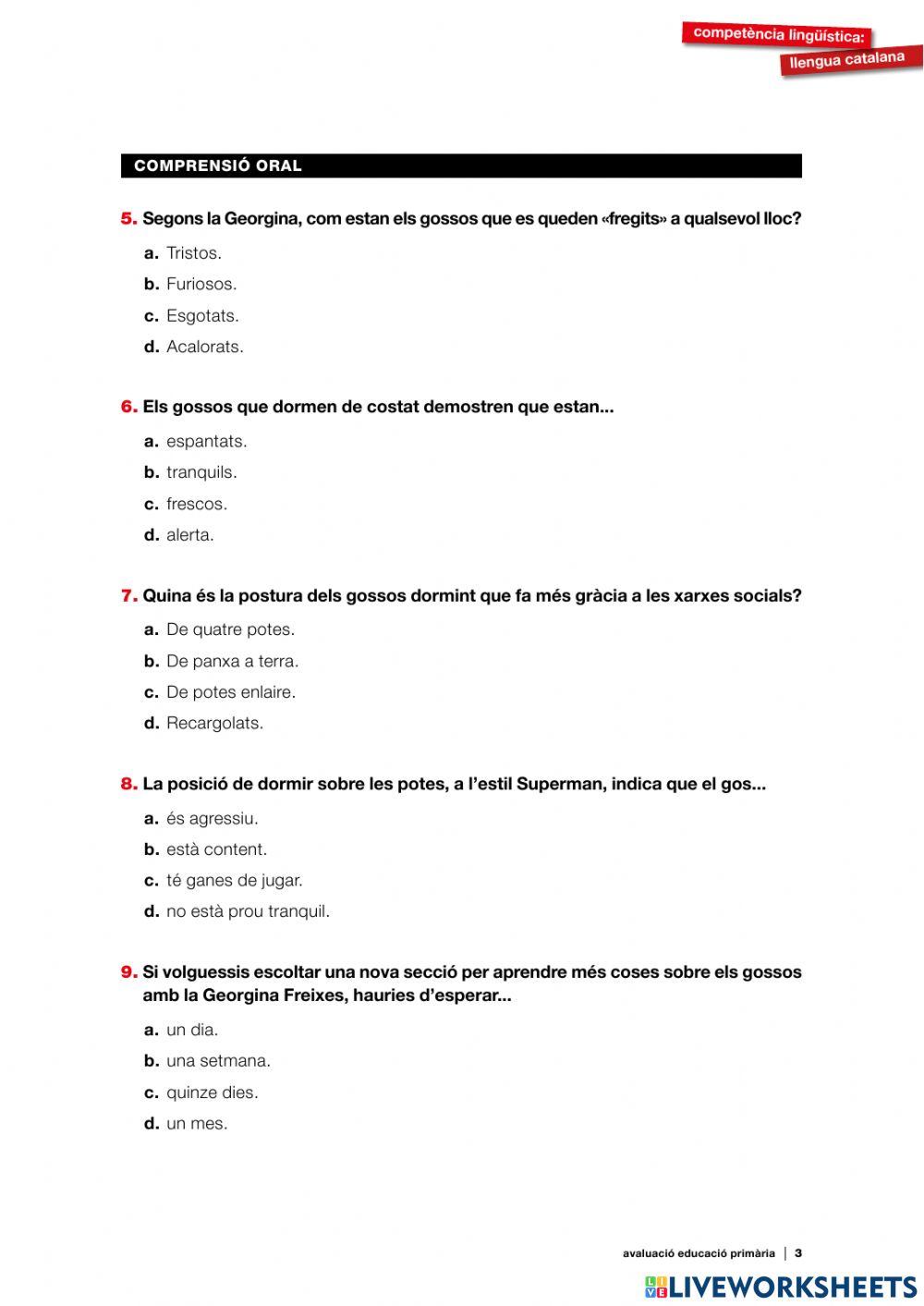 Comprensió Oral Gossos