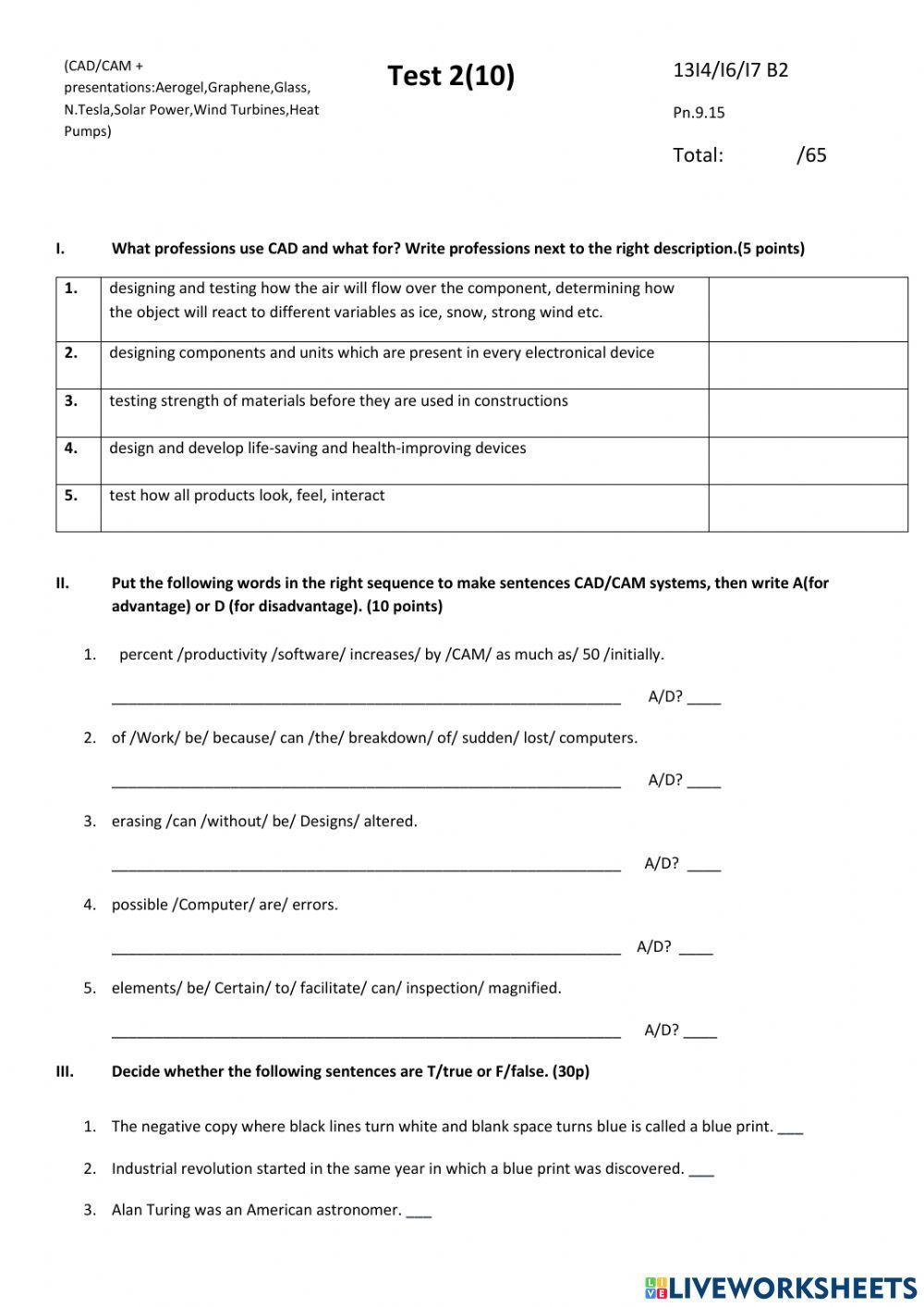 Test 2(10) Gr.1 9.15 Worksheet | Live Worksheets