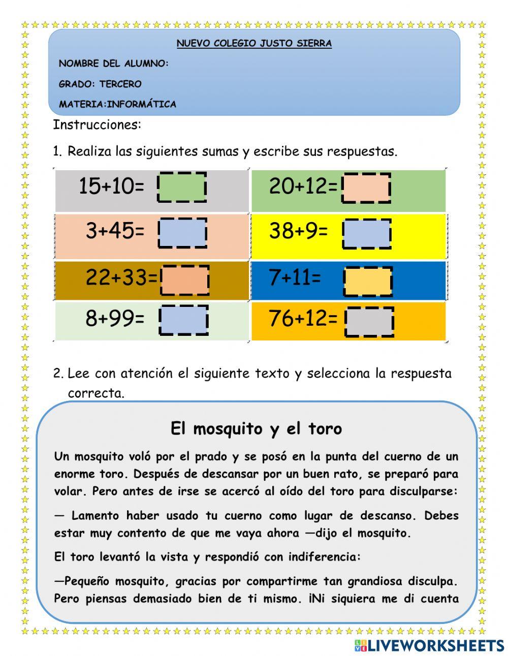 Sumas y comprensión lectora