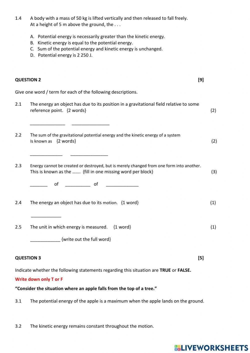 Mechanical Energy and The Mole