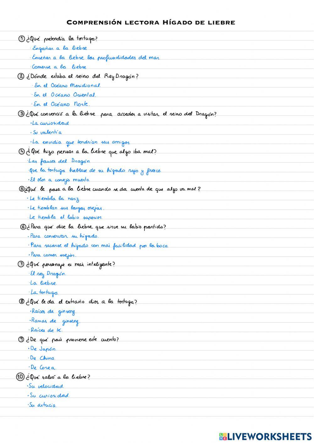 Comprensión lectora -Hígado de liebre-