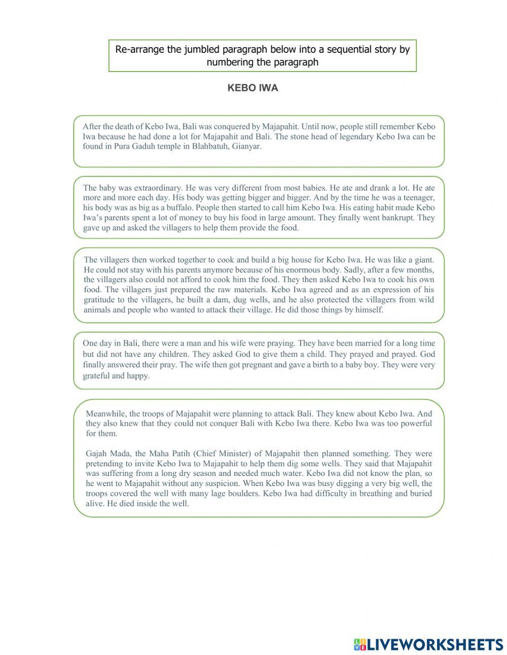 Rearrange the jumbled paragraph worksheet Live Worksheets