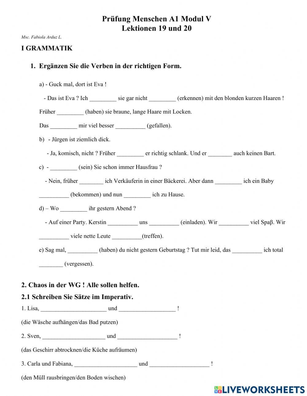 Prüfung Lektionen 19 und 20