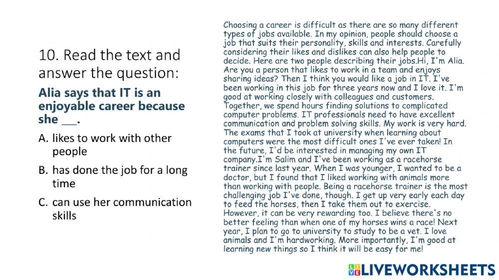 Reading comprehension