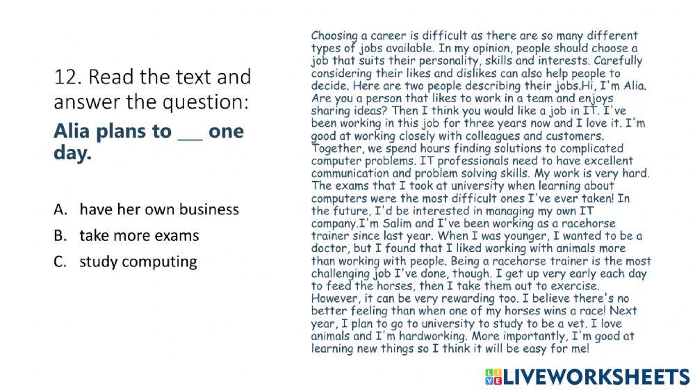 Reading comprehension