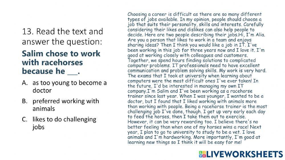 Reading comprehension