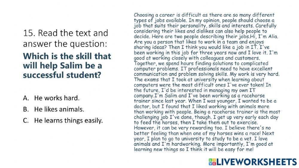 Reading comprehension