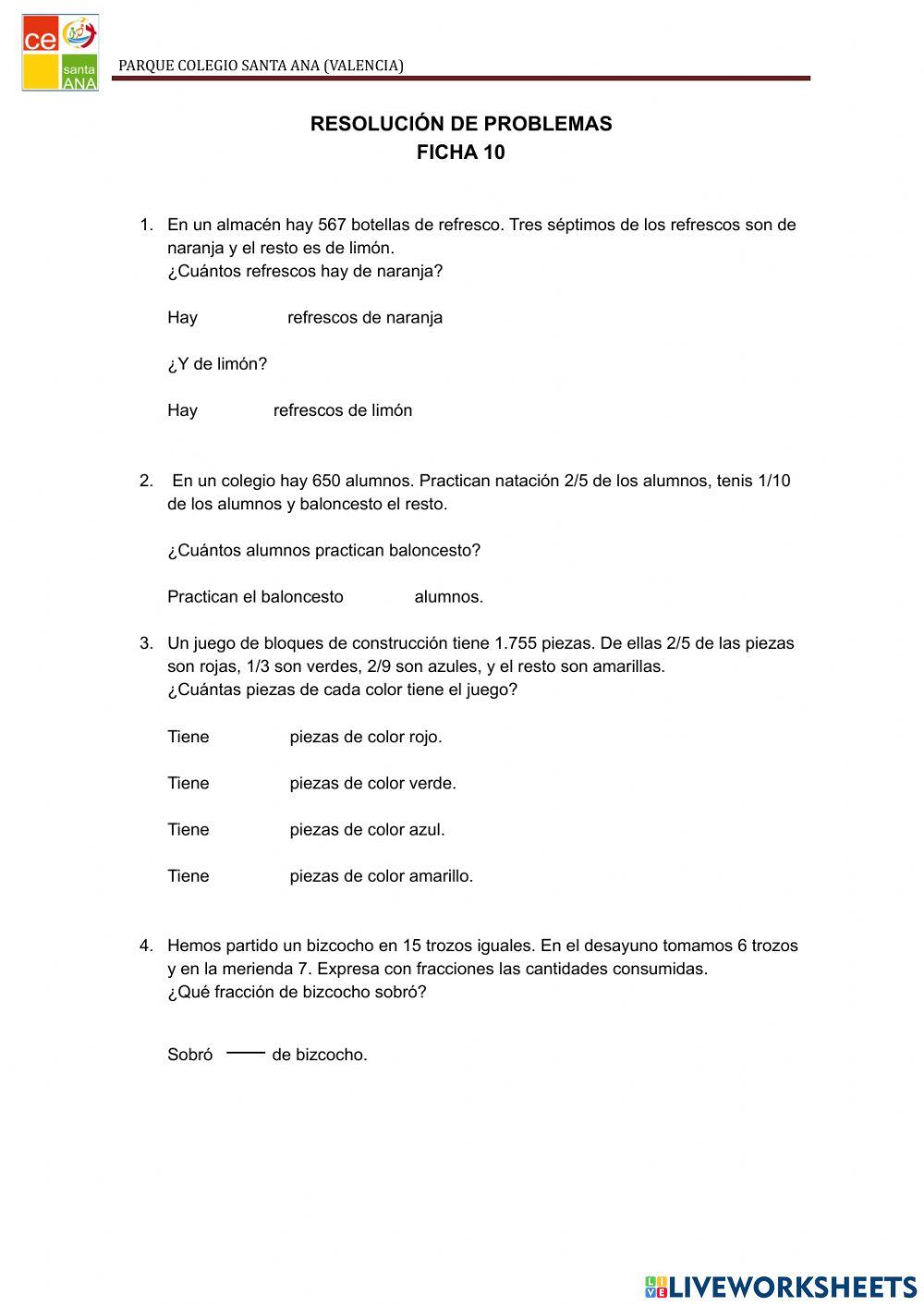 Problemas de fracciones