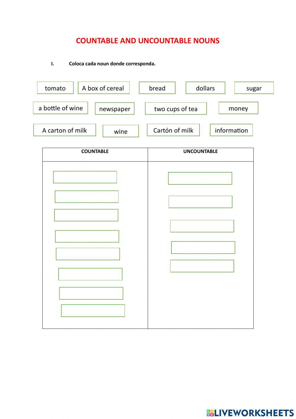 Countable and uncountable nouns