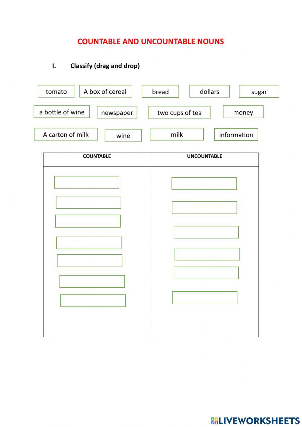 Countable and uncountable nouns