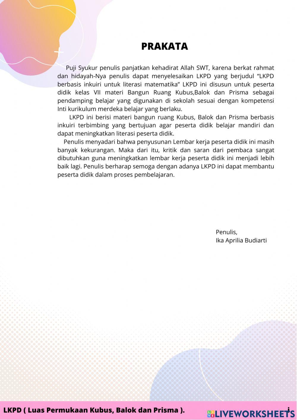 E-LKPD Bangun Ruang Kubus, Balok dan Prisma