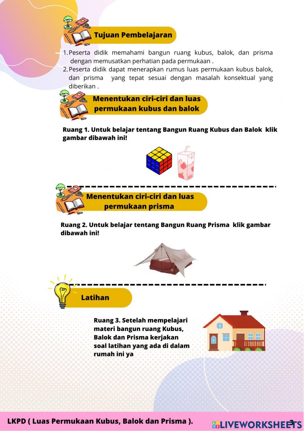 E-LKPD Bangun Ruang Kubus, Balok dan Prisma