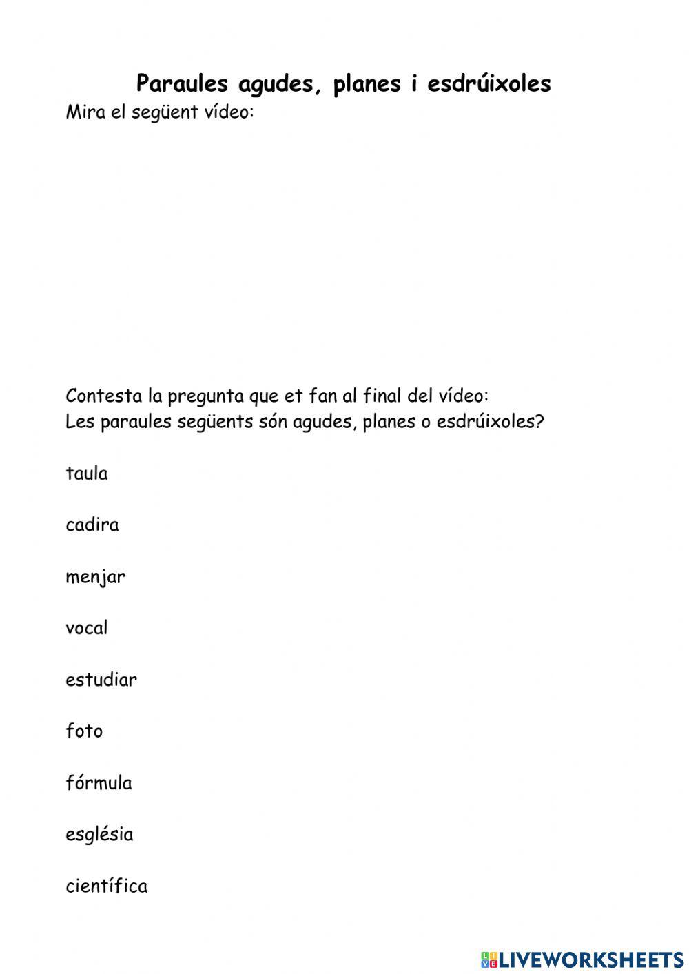 Paraules agudes, planes i esdrúixoles