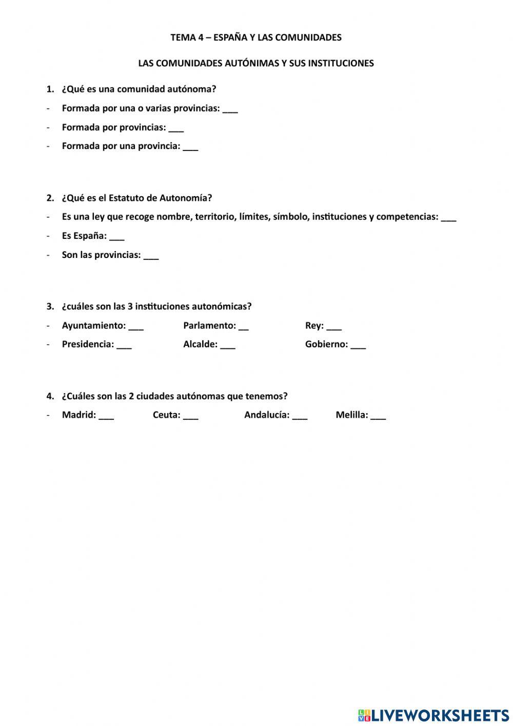 Las comunidades autónomas y sus instituciones