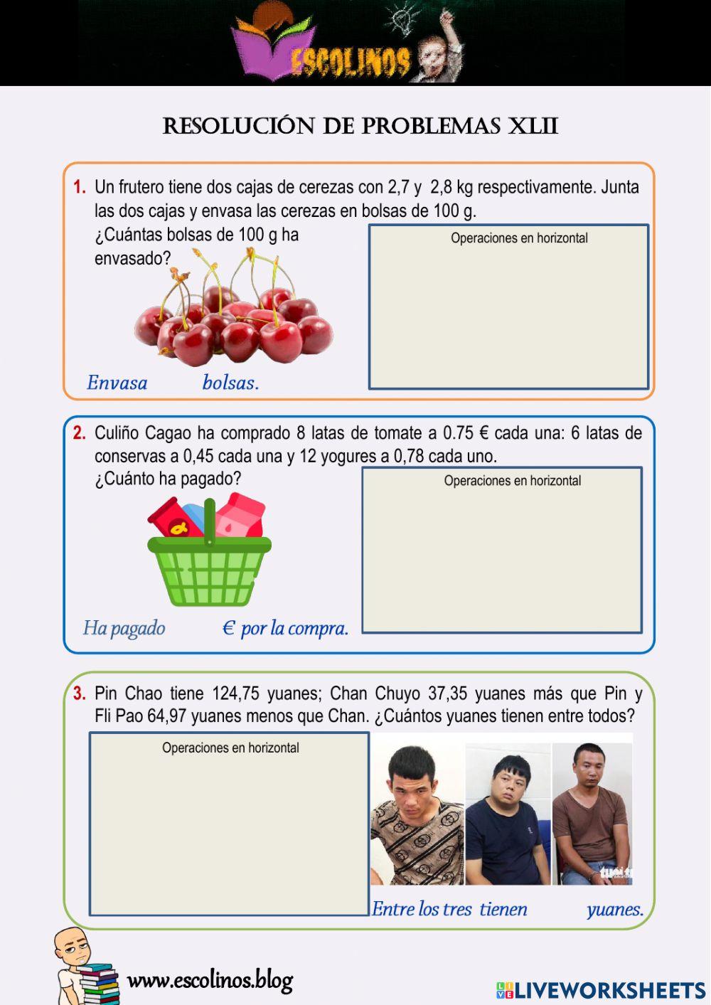 Matemáticas 5º. Resolución de problemas XLII