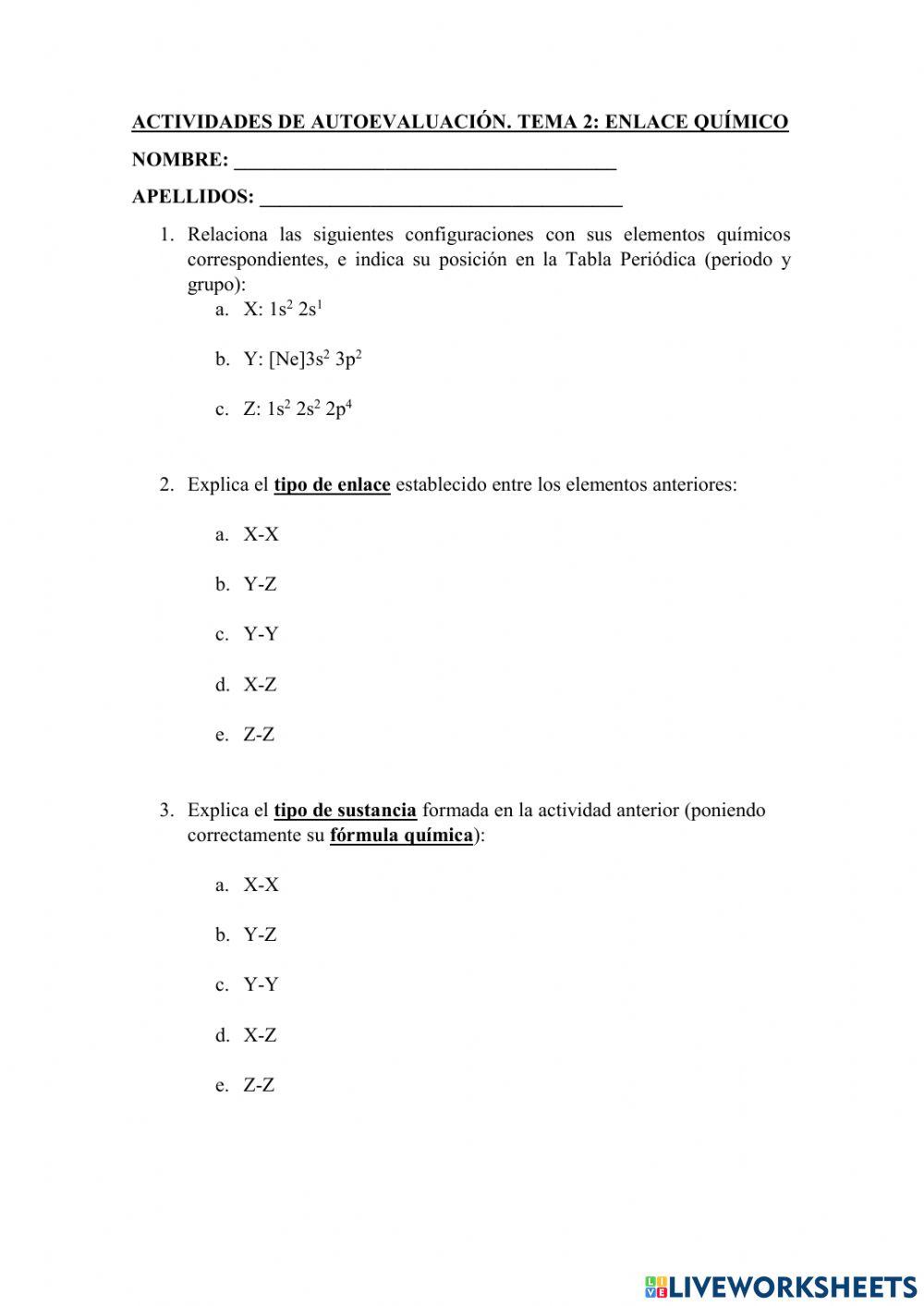 Actividades Repaso Enlace Químico 4ºESO