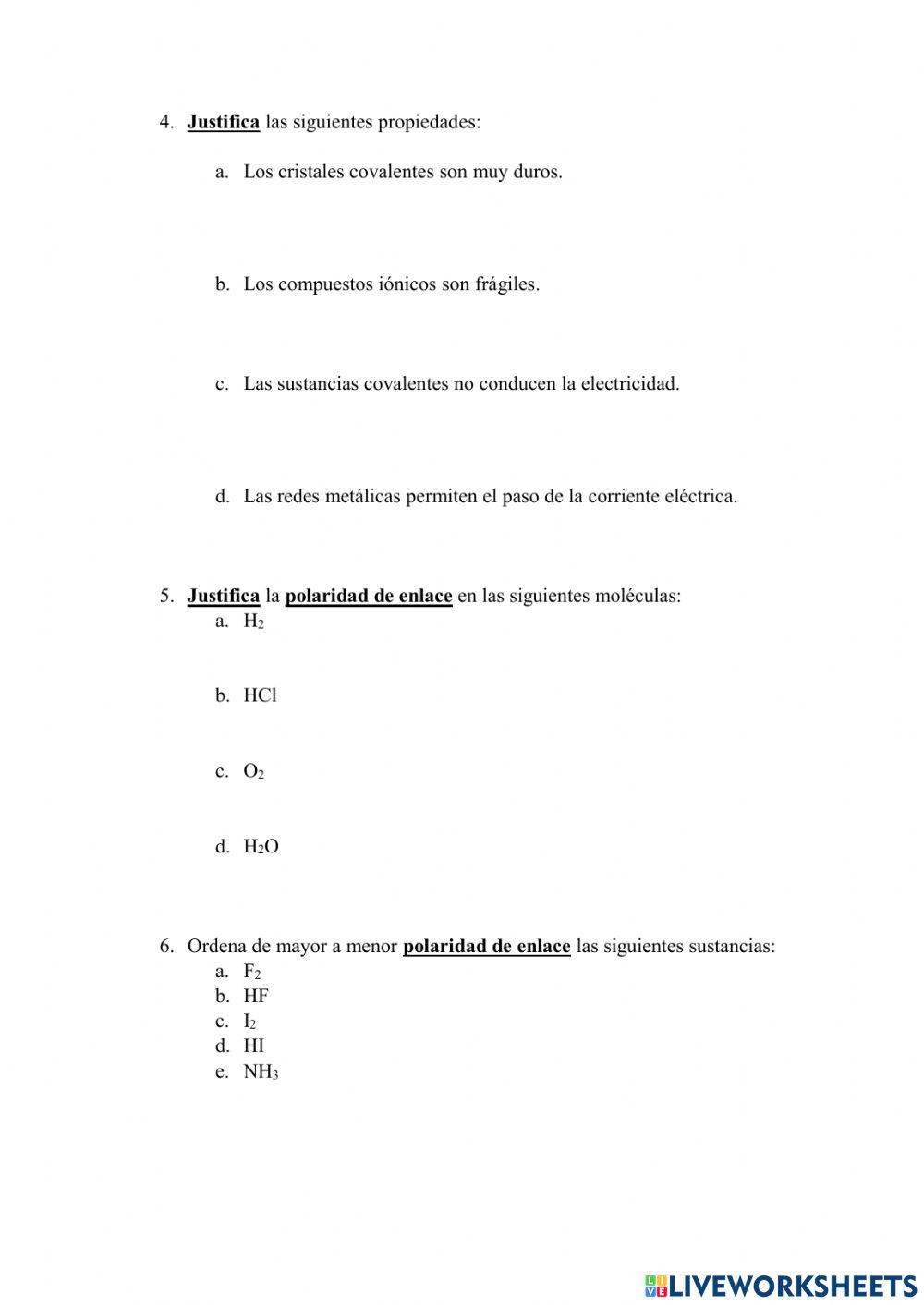 Actividades Repaso Enlace Químico 4ºESO