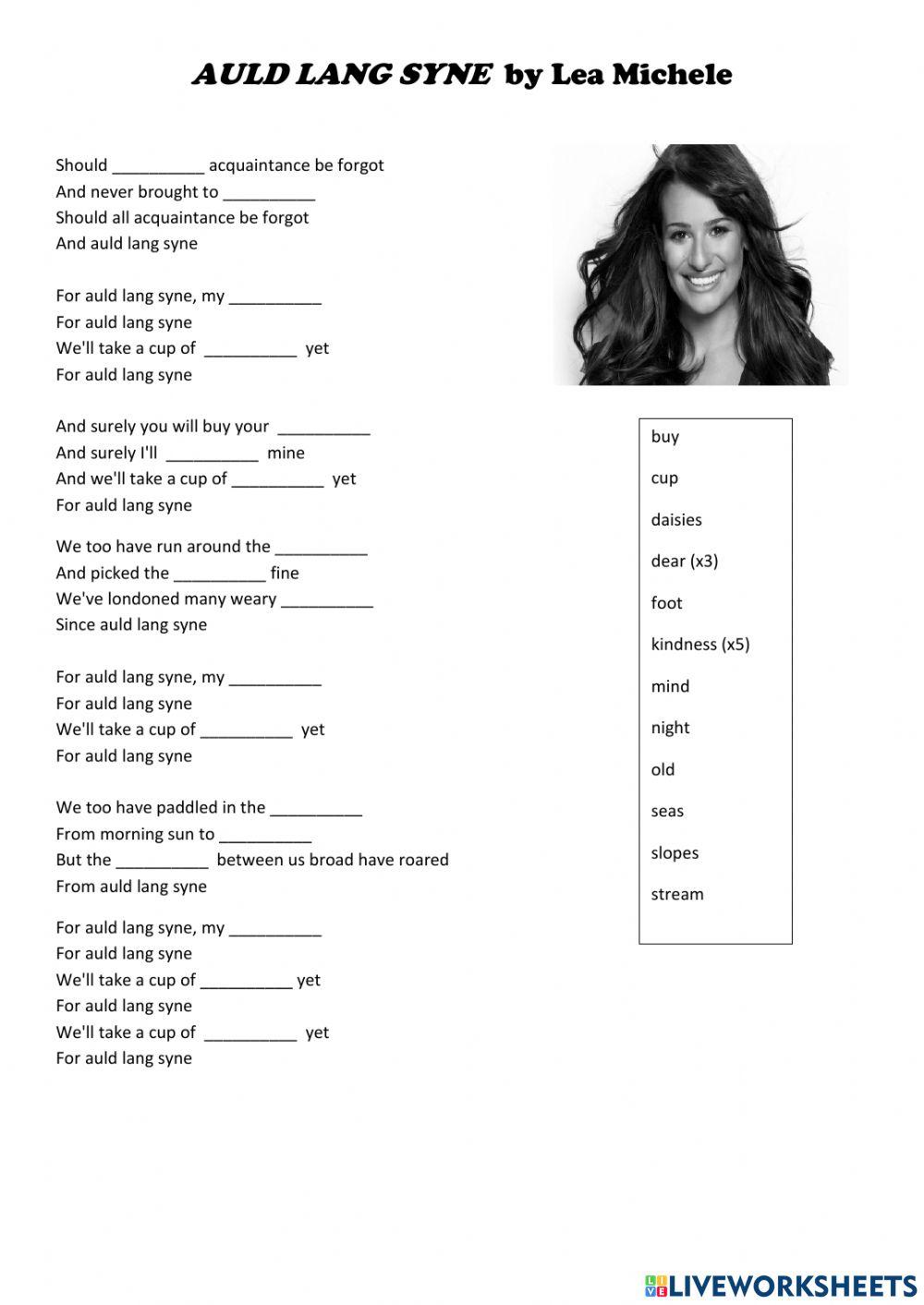 Song: -Auld Lang Syne- by Lea Michele