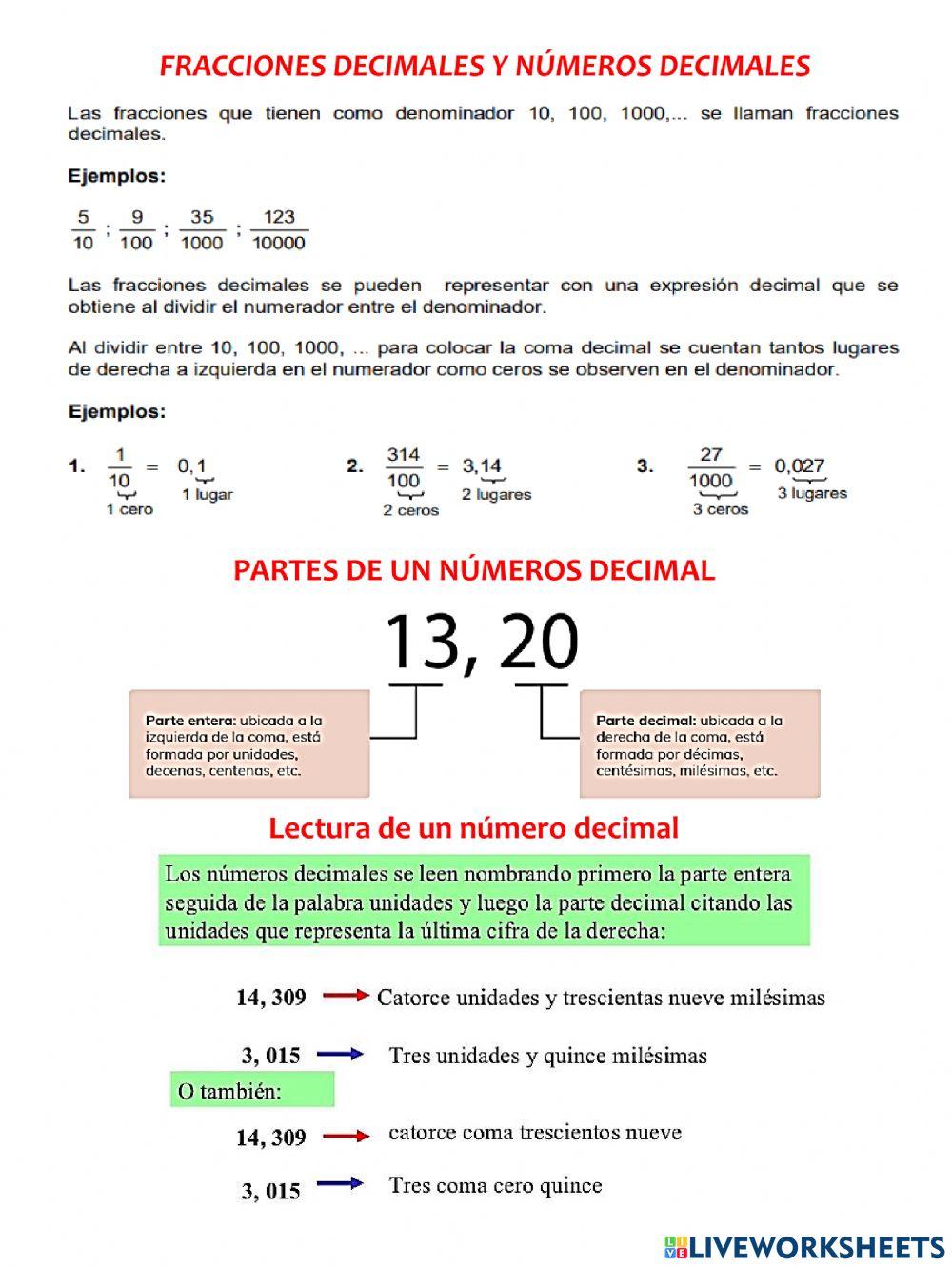 Fraccione decimales y numeros decimales