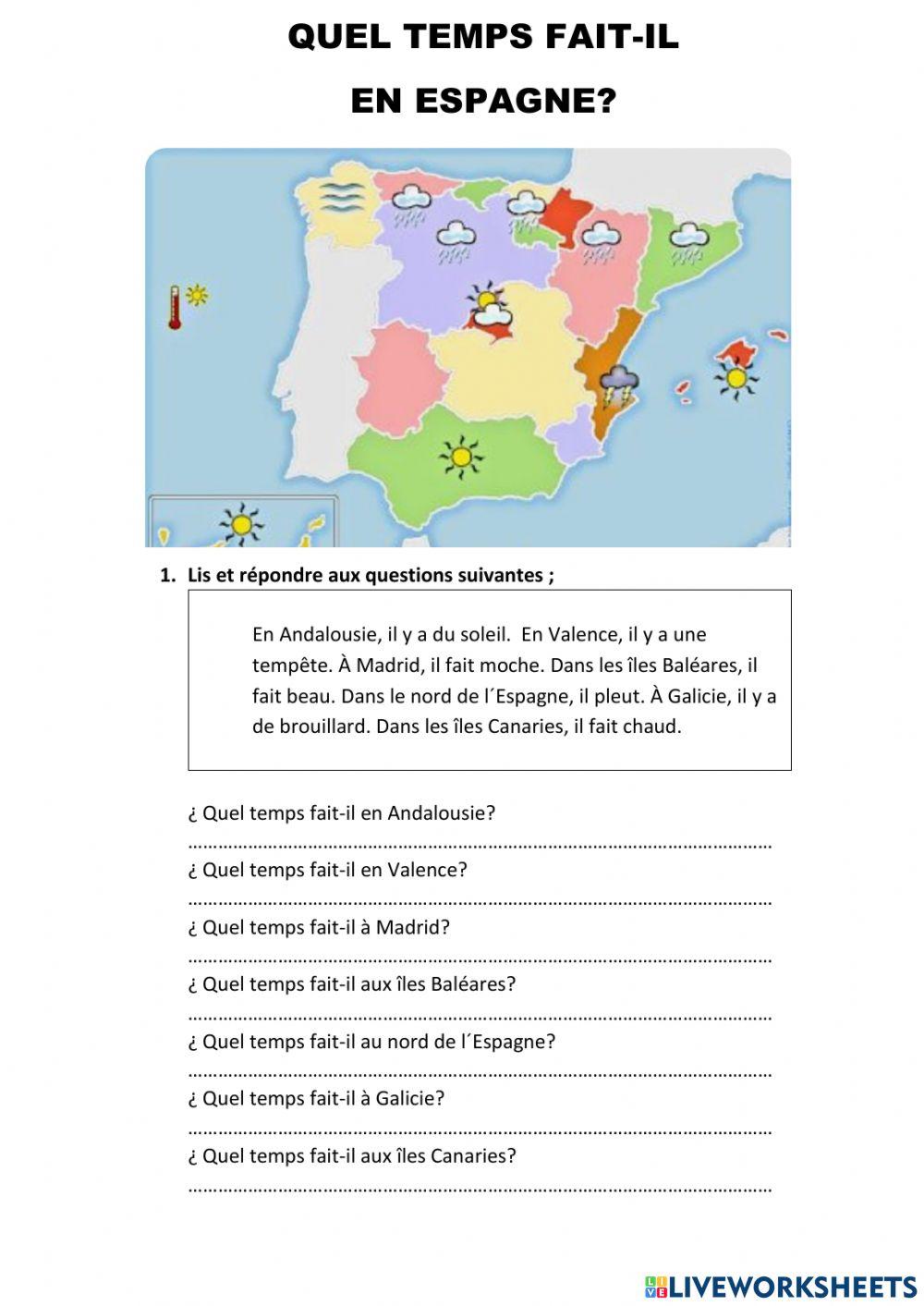 Compréhension écrite le temps en espagne
