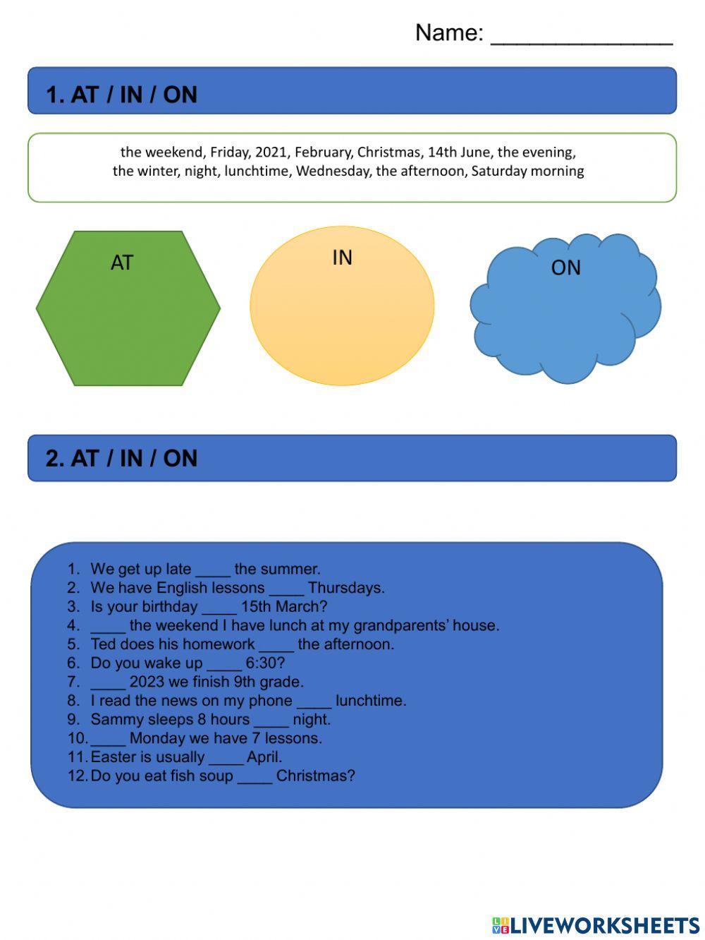 Time prepositions at, in, on