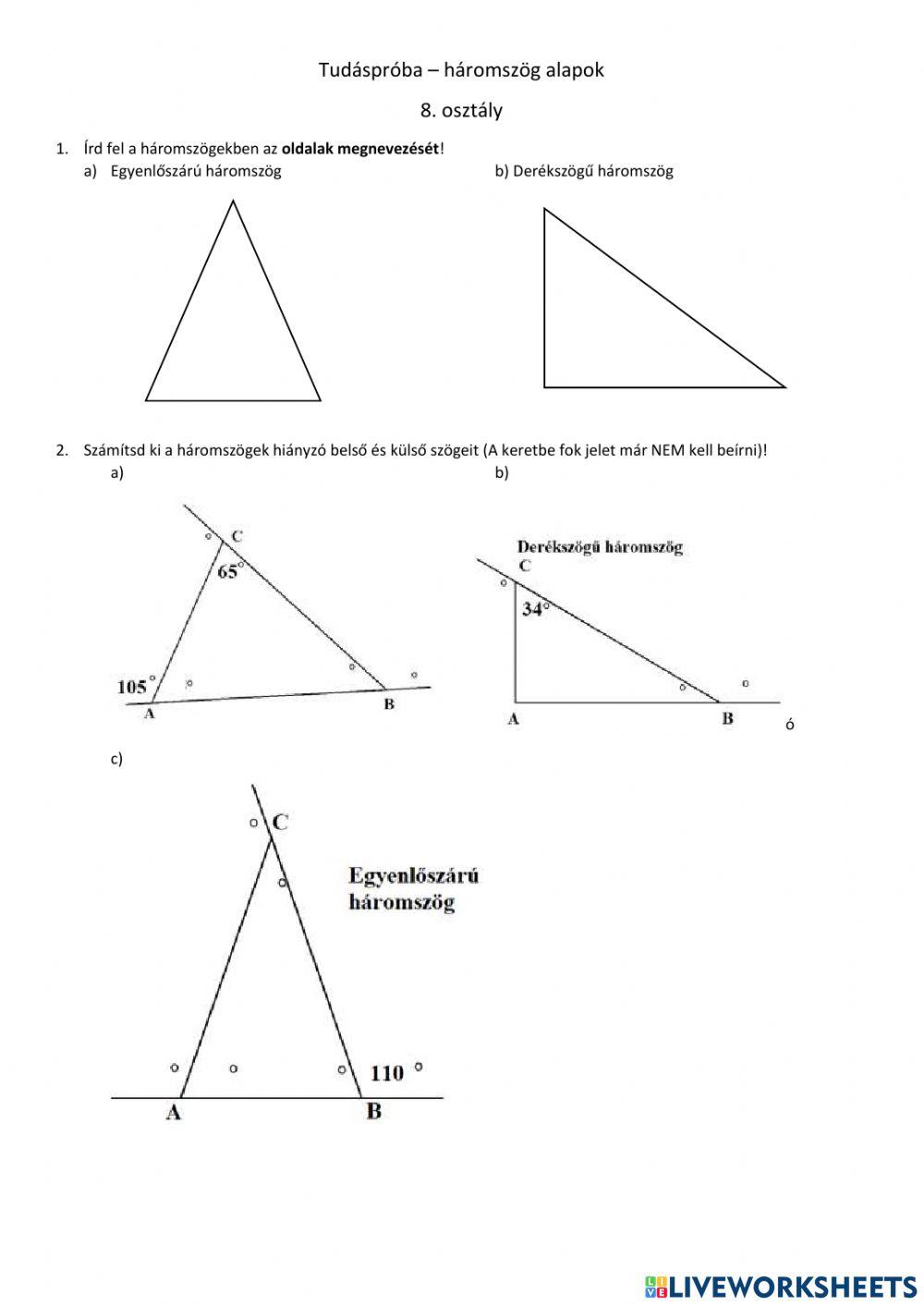 Tudáspróba - háromszög alapok