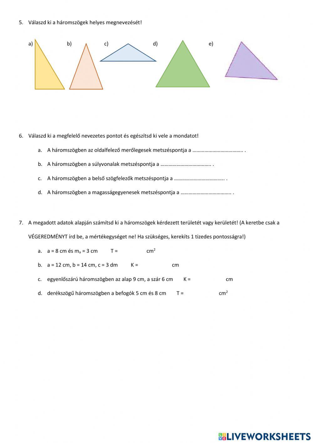 Tudáspróba - háromszög alapok