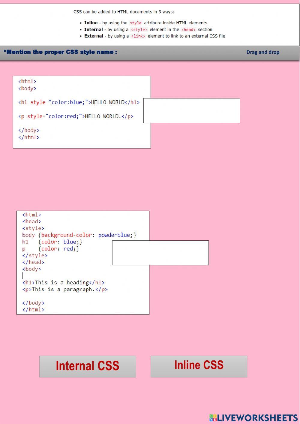 Html element's worksheet | Live Worksheets
