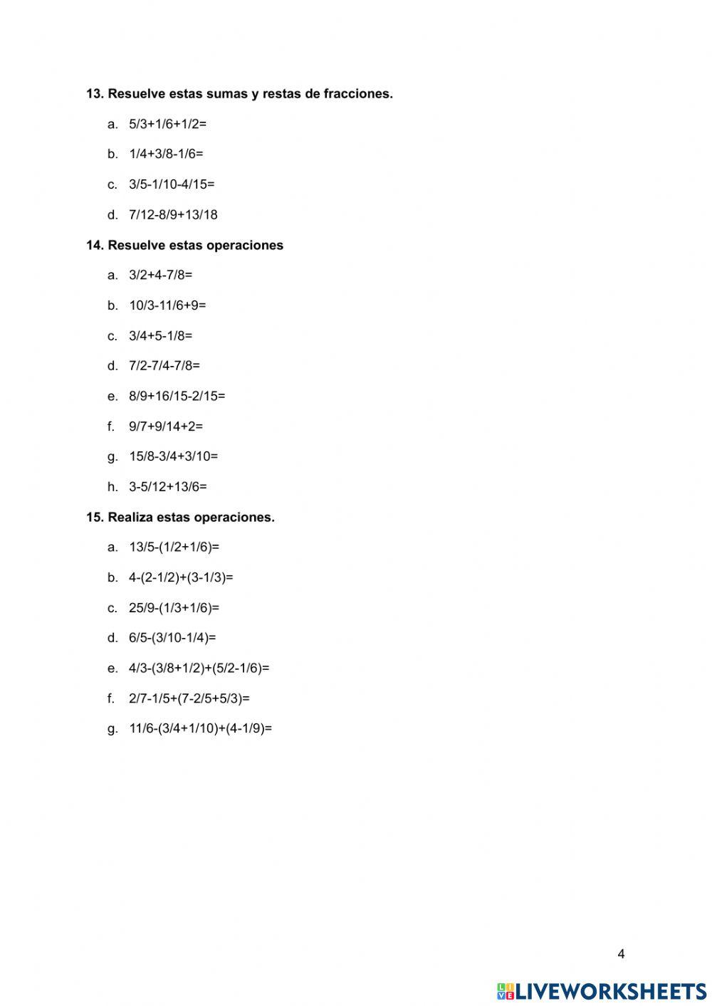 Resumen de Fracciones