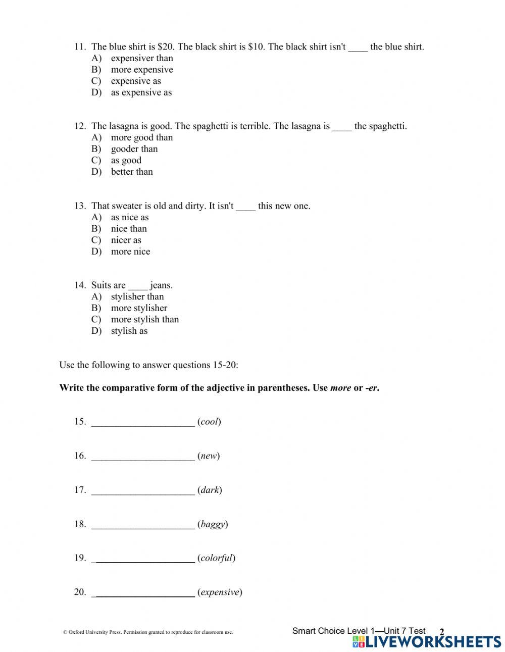 LEVEL 3 UNIT 7 EXAMN