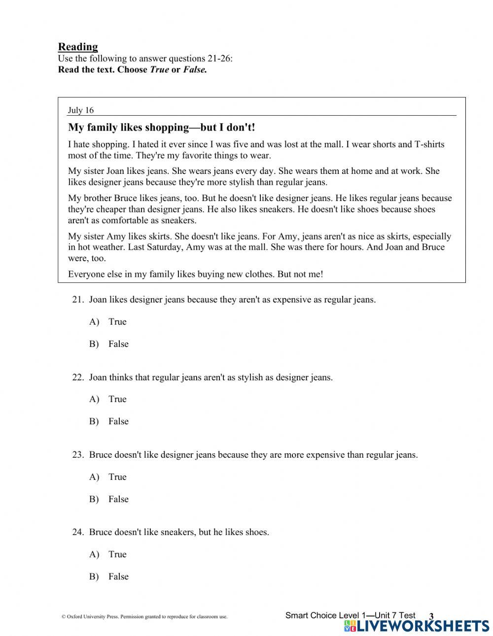 LEVEL 3 UNIT 7 EXAMN