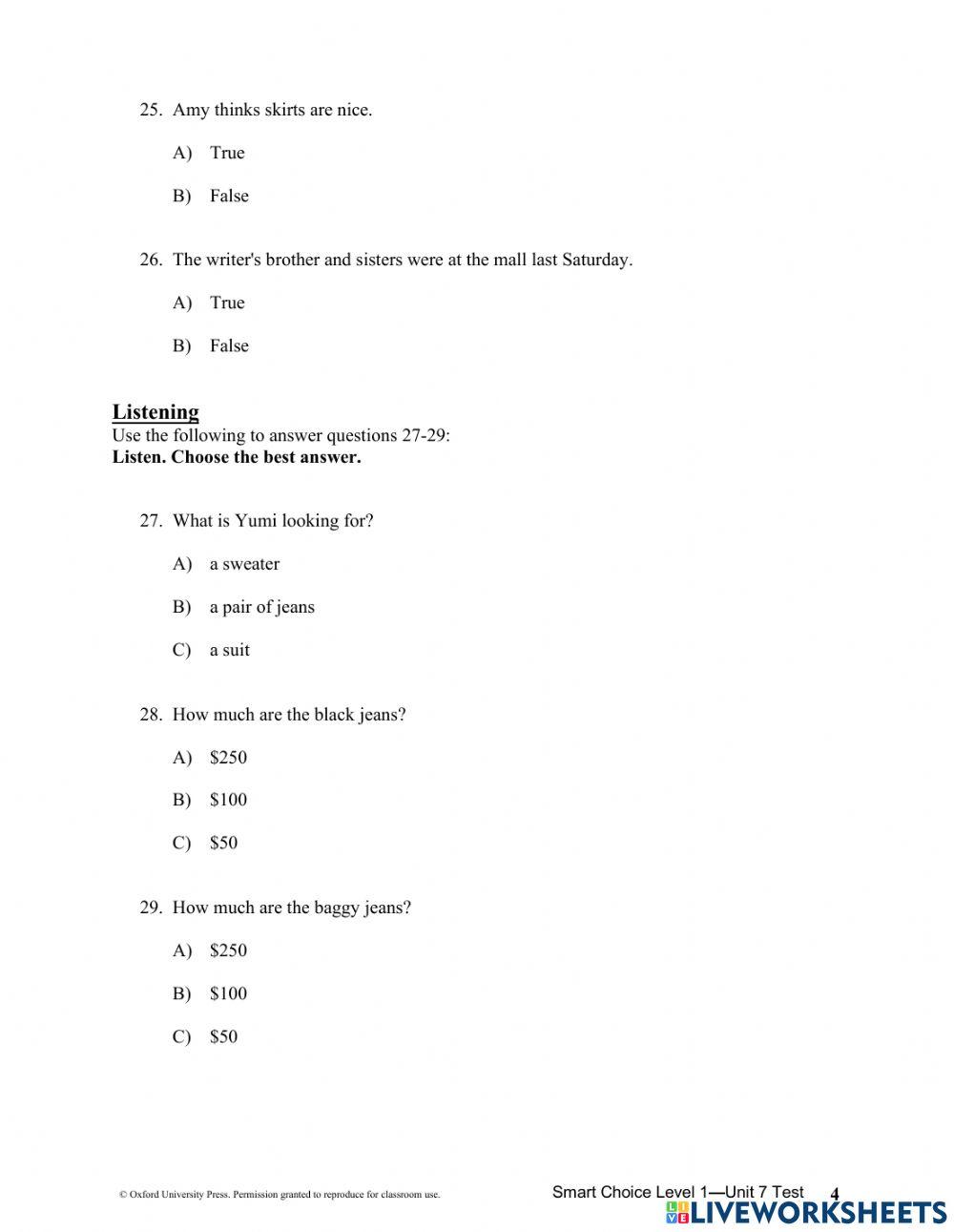LEVEL 3 UNIT 7 EXAMN
