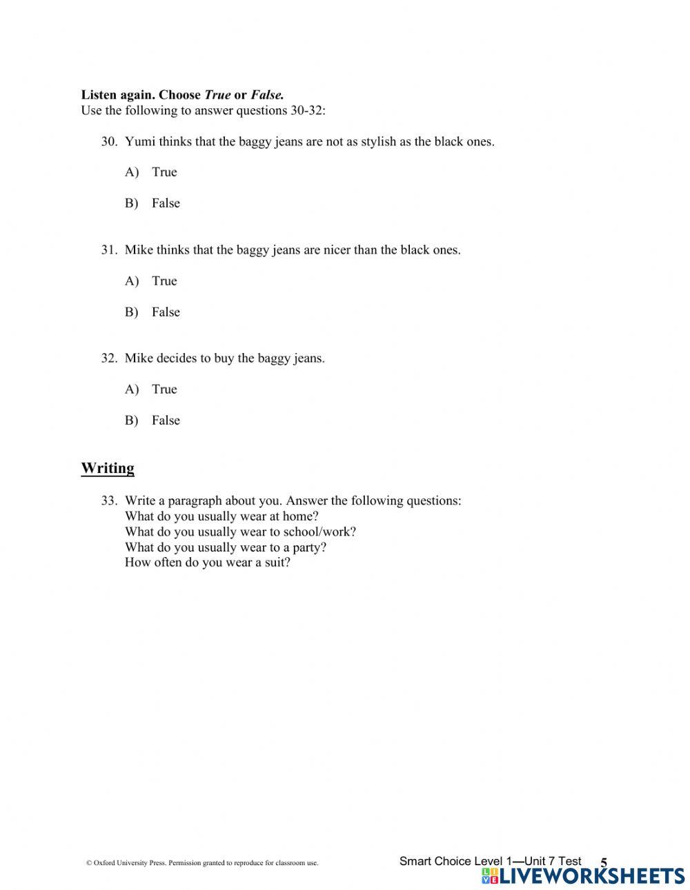 LEVEL 3 UNIT 7 EXAMN