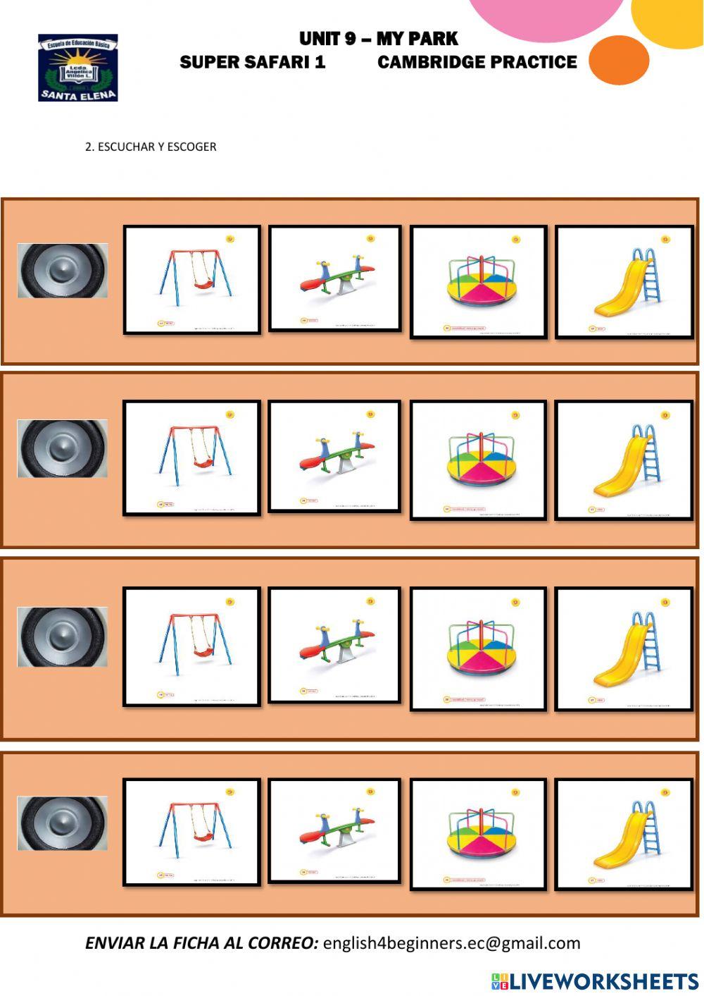 Lesson unit 9 my park pre kinder 1