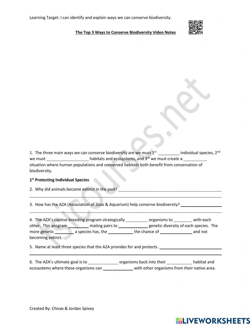 The Top 3 Ways to Conserve Biodiversity Video Notes