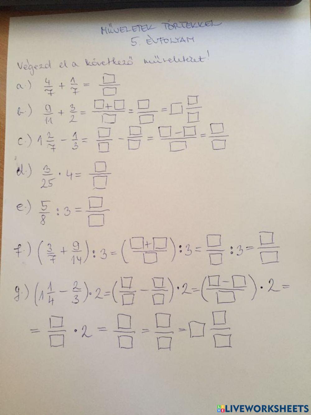 Műveletek törtekkel 5.