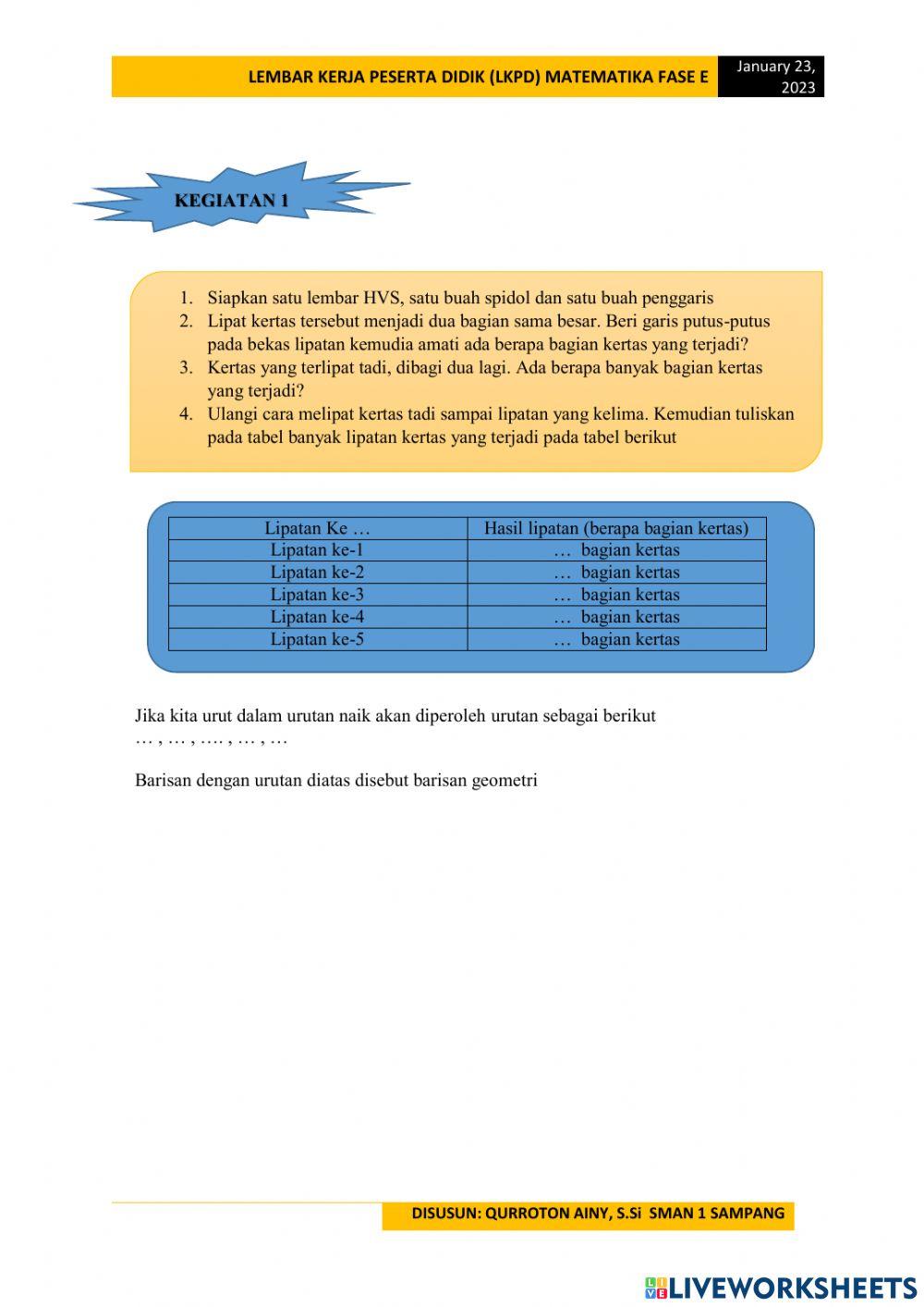 LKPD barisan dan deret geometri
