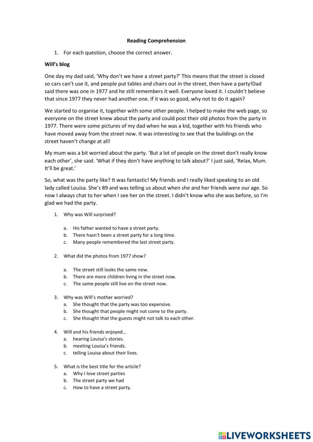 Reading Comprehension